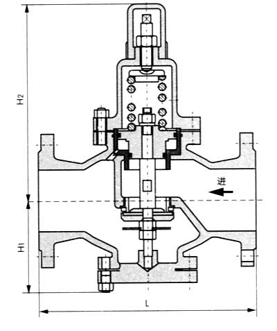 Y42X直接作用弹簧活塞式减压阀主要外形连接尺寸PN16图