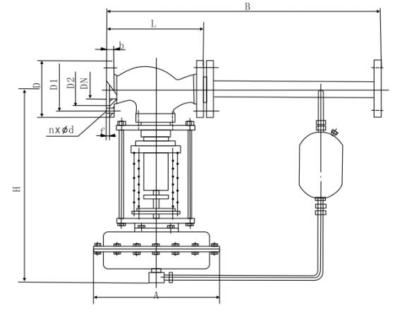 ZZYP型带冷凝器自力式压力调节阀PN16～PN64外形尺寸与重量尺寸图