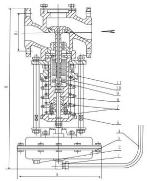 ZZYP型自力式压力调节阀阀前式产品结构图